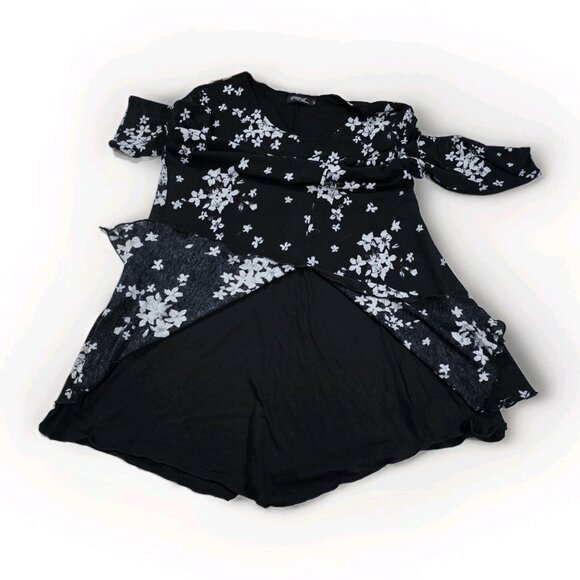 Papa Vancouver Tunic Womens L Black Floral Layered 3/4 Sheer Sleeves Lagenlook - Picture 12 of 16